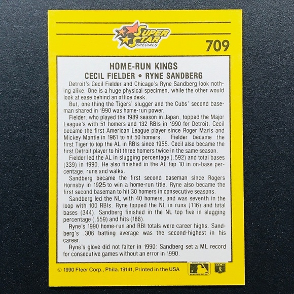 Ryne Sandberg / Cecil Fielder - 1991 Fleer #709 - Picture 2 of 2